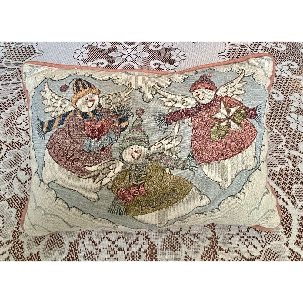 Riverdale Tapestry Snowman Pillow Pastel Colors Love Peace Joy